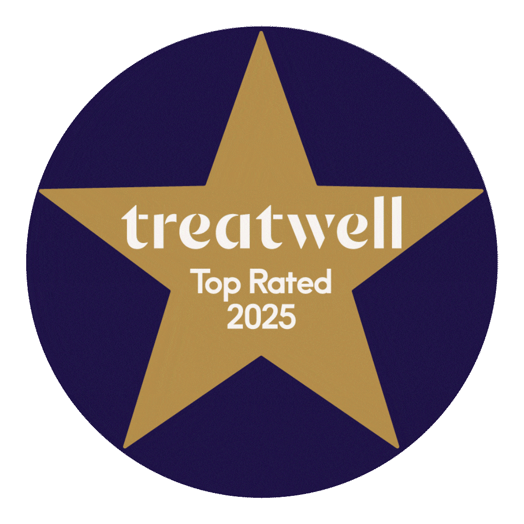 Treatwell Top Rated 2025 award badge featuring a gold star on dark blue circular background